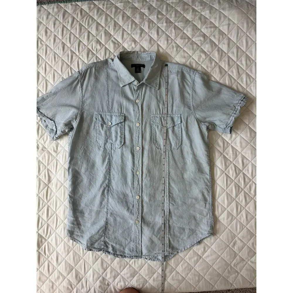 Banana Republic 100% Linen Shirt Men’s L Blue Short Sleeve Safari Beach Coastal